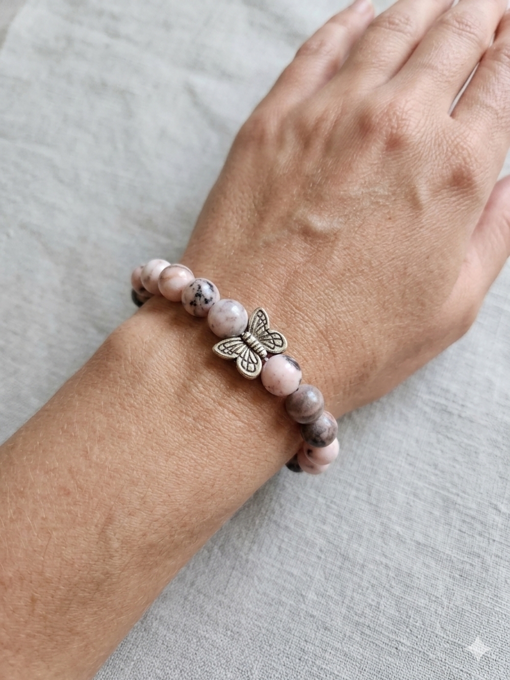 7 Inch Butterfly Accent Pink Bead Stretch Bracelet